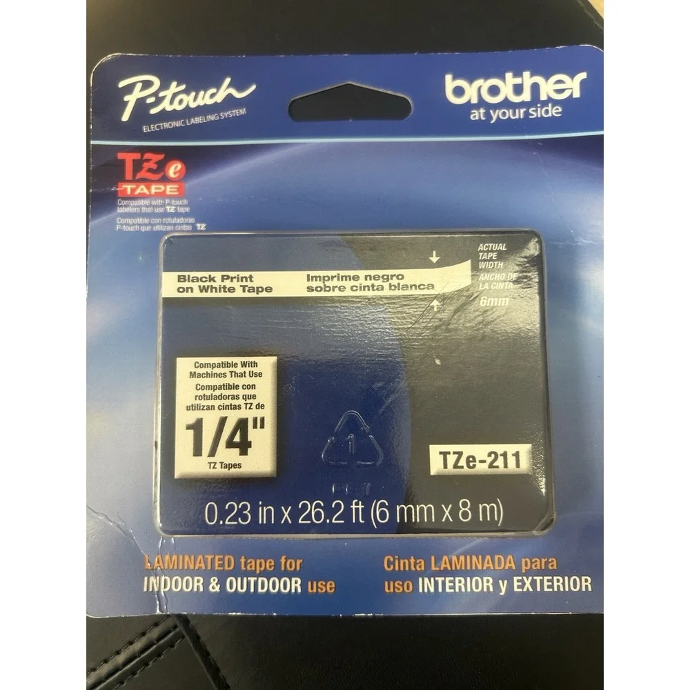 Brother TZe-211 Black Print on White Laminated Tape for P-touch Label Maker 1/4